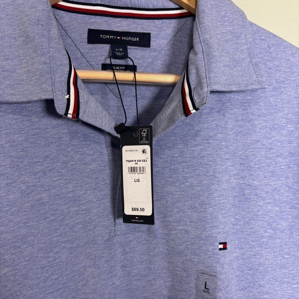 Tommy Hilfiger Slim Fit Short Sleeve Cotton Polo-Blue-Men Large - Picture 2 of 6